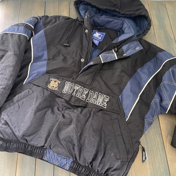Vintage 90s Starter Notre Dame Fighting Irish NCAA Quarter Zip Coat Large (IN) - Picture 1 of 12